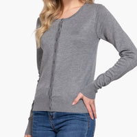 Long Sleeve Round Neck Button Down Sweater Cardigan