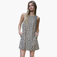 Jacquard Knit Leopard Print Sleeveless Mini Dress
