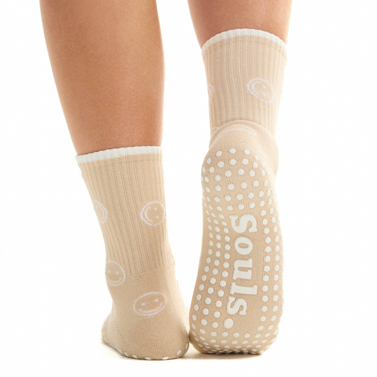 Beige Smiley Grip Socks