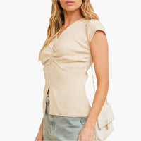 Ivory Ribbed Short Sleeve Cardigan