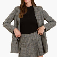 Charcoal Plaid Long Sleeve Blazer