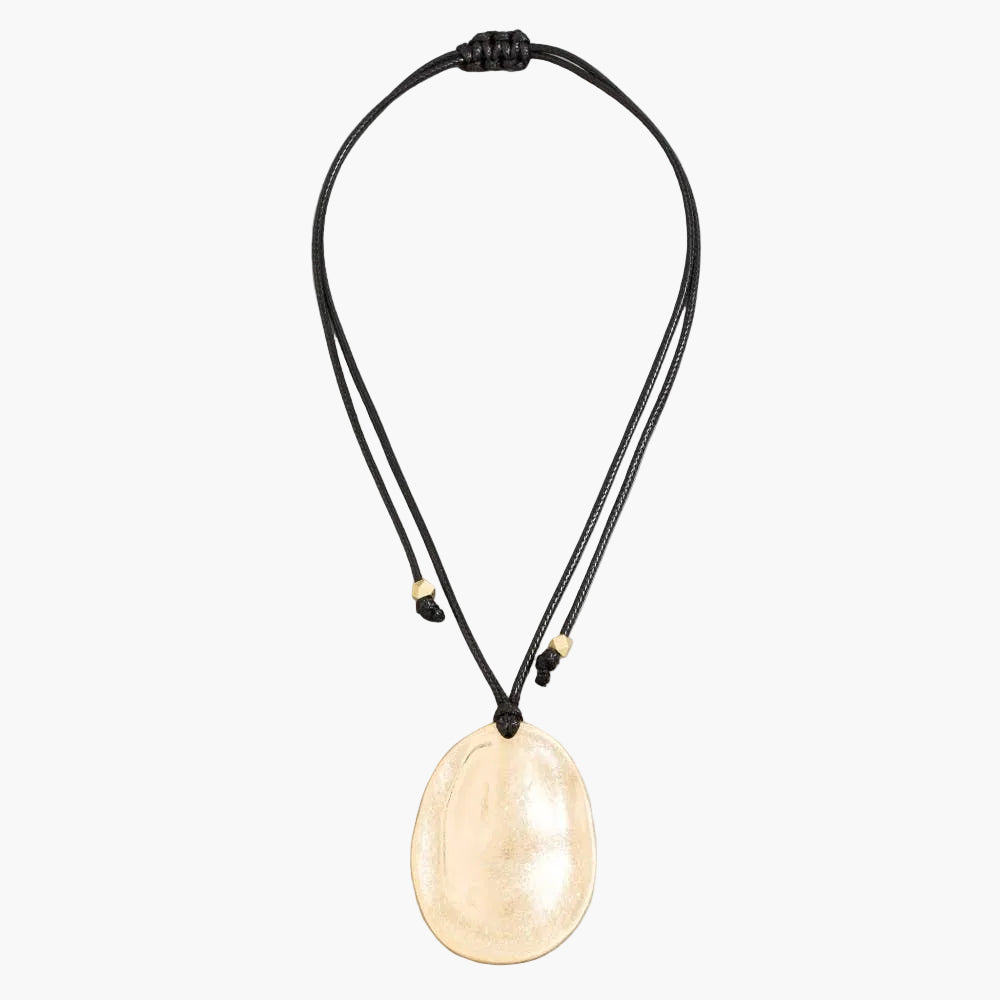 Adjustable Cord Oval Metal Disc Pendant Necklace