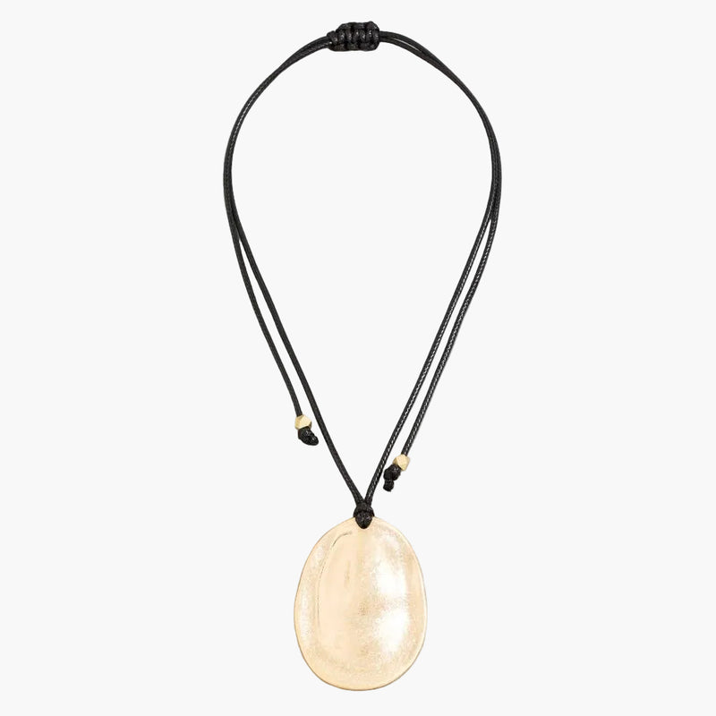 Adjustable Cord Oval Metal Disc Pendant Necklace