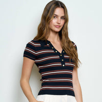 Black Multi Striped Collared Knit Top