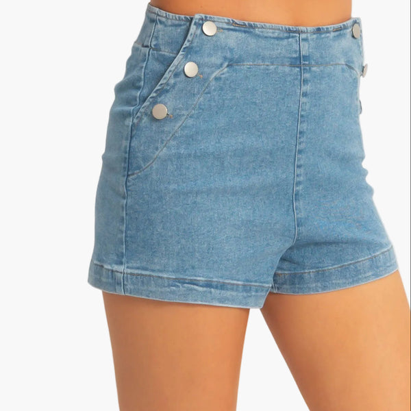 Button-Detail Denim Shorts