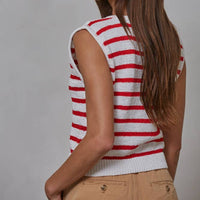 Knit Cotton Striped Button Up Top