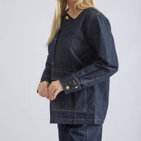 Corduroy Collar Pocket Detail Denim Jacket