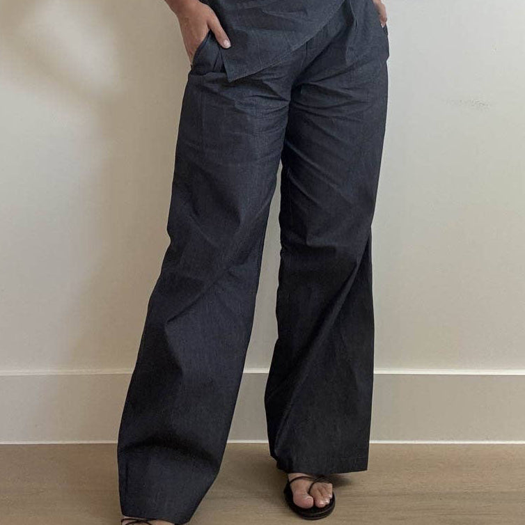 Cotton Wide Leg Pleated Pants