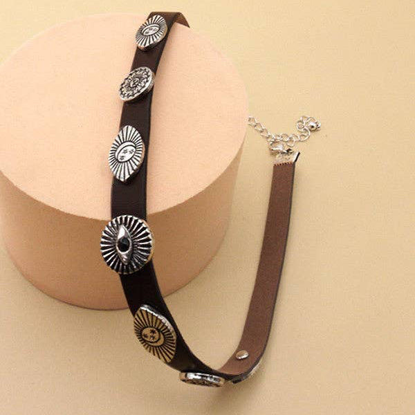 Celestial Faux Leather Choker Necklace