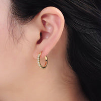 24K Gold Filled 20mm Micro Paved CZ Latch Hoop Earrings