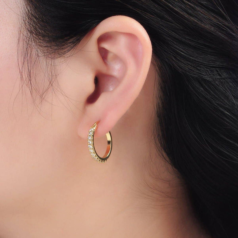 24K Gold Filled 20mm Micro Paved CZ Latch Hoop Earrings