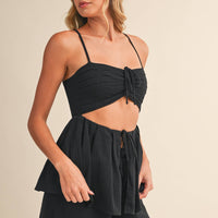 Linen Cutout Pintuck Bra Top
