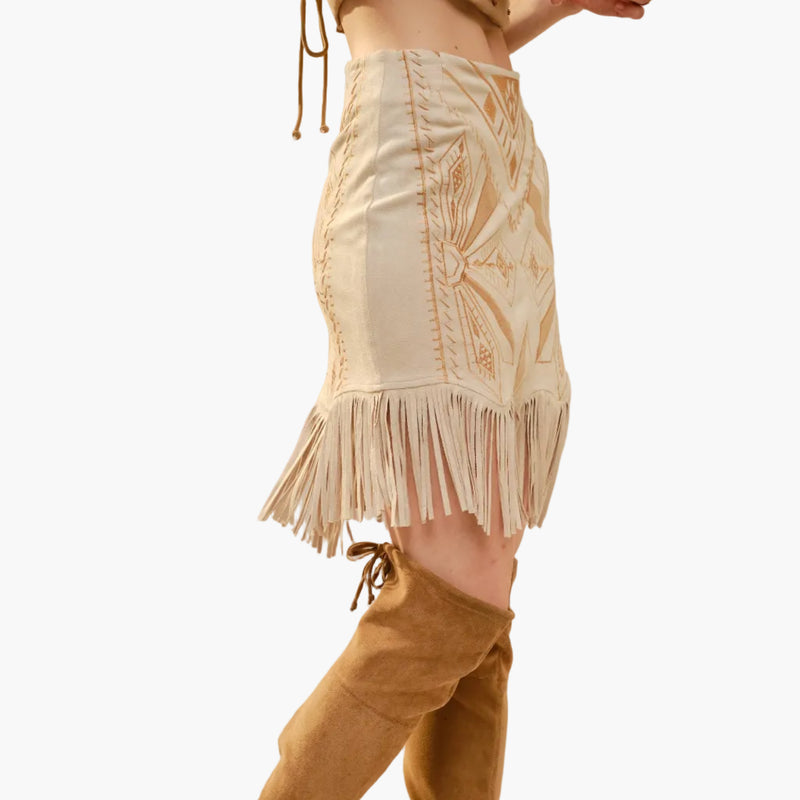 Laser Cut Embroidered Fringe Skirt