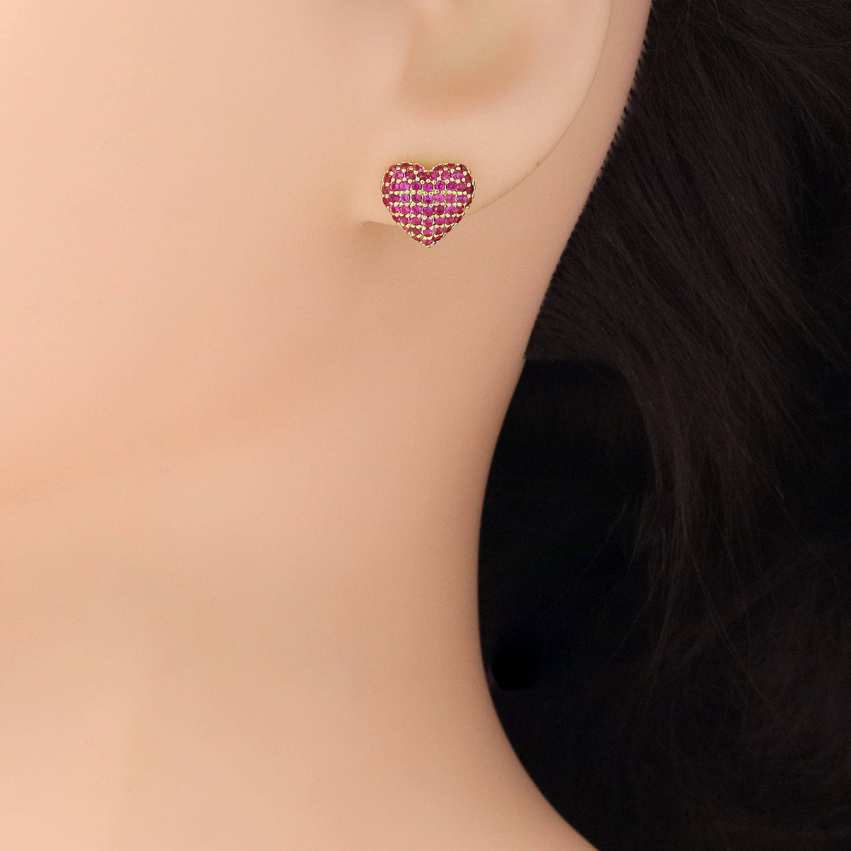 Pink Fuchsia CZ Heart Stud Earrings