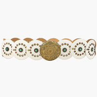 White Studded Circular Disc Snap-On Western Cowboy Belt