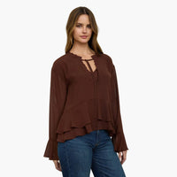Tiered Ruffle Tie Neck Blouse