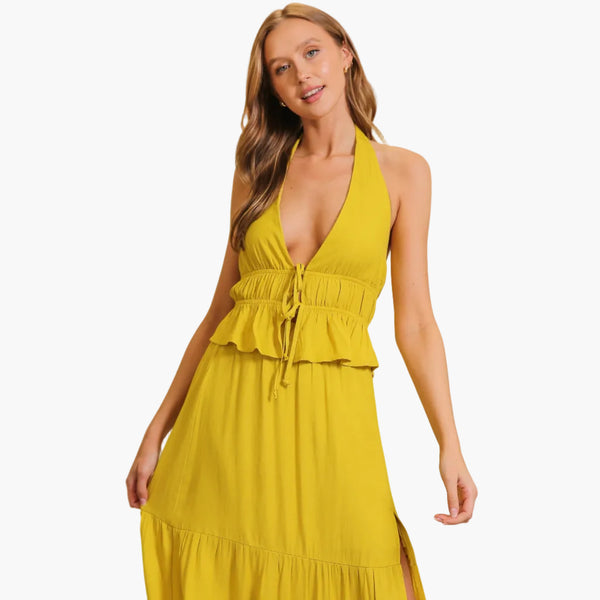 Chartreuse Smocked Halter Top