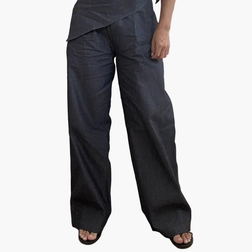 Cotton Wide Leg Pleated Pants