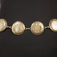 Gold Round Western Concho Engraved Discs Chain Belt
