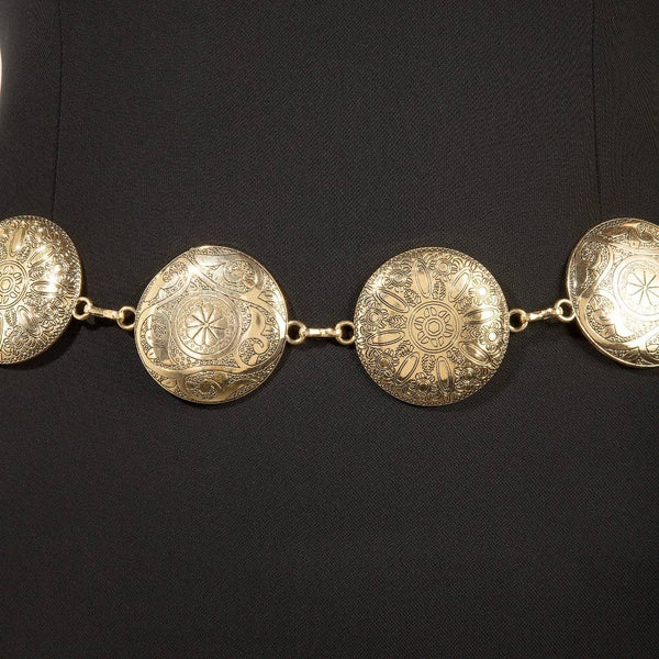 Gold Round Western Concho Engraved Discs Chain Belt