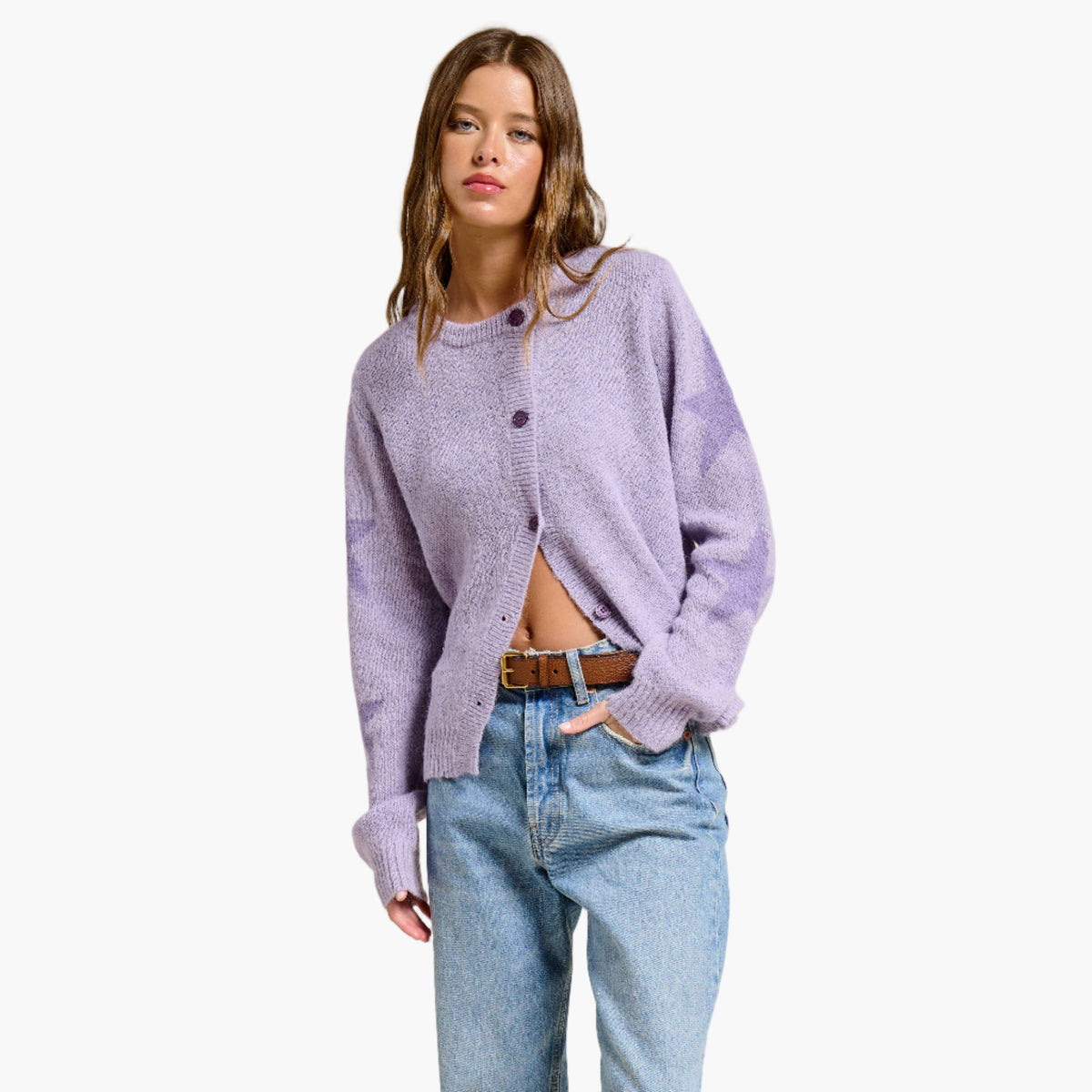 Lavender Star Sleeve Button Up Cardigan