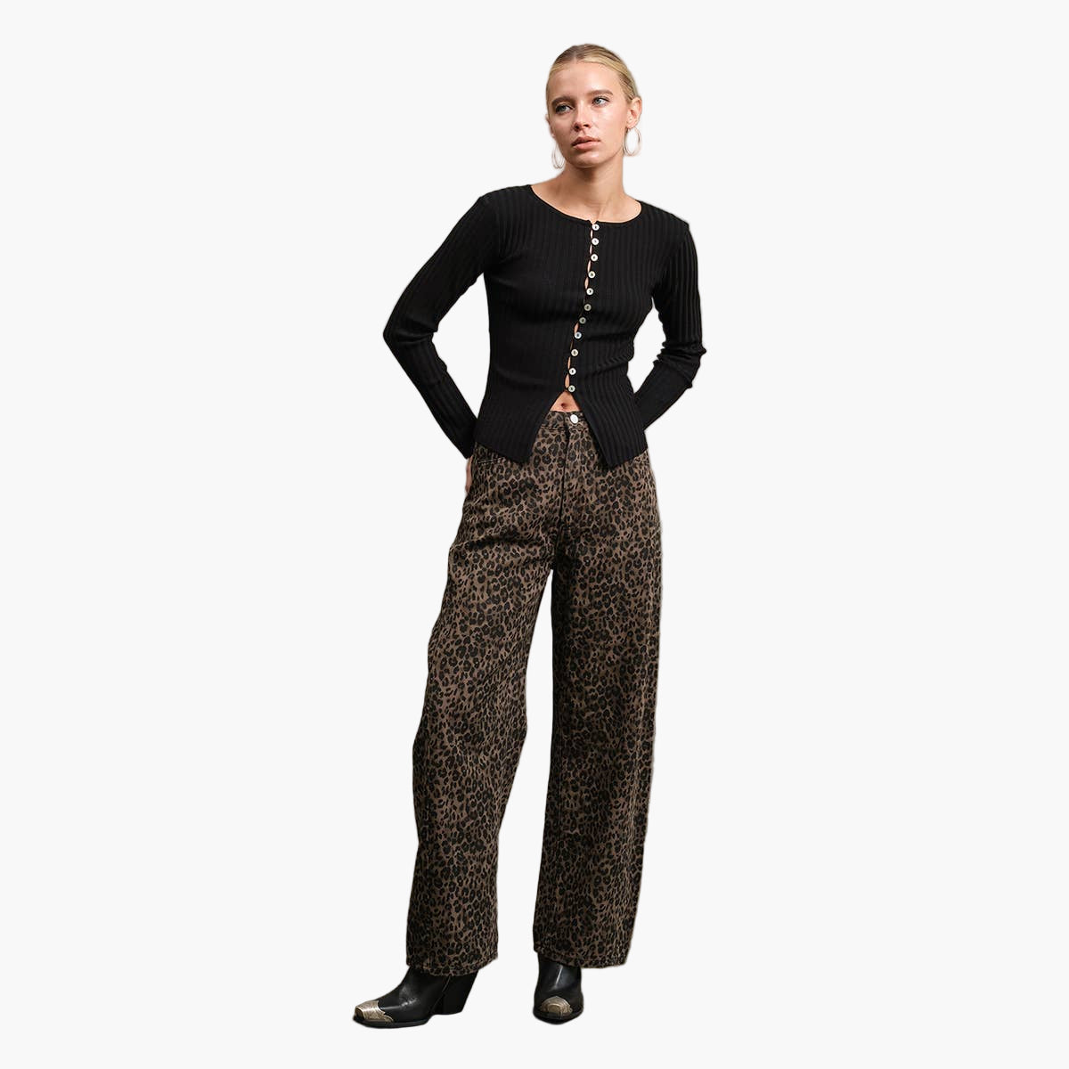 Leopard Print Barrel Pants