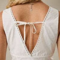 V Neck Line White Poplin Mini Dress