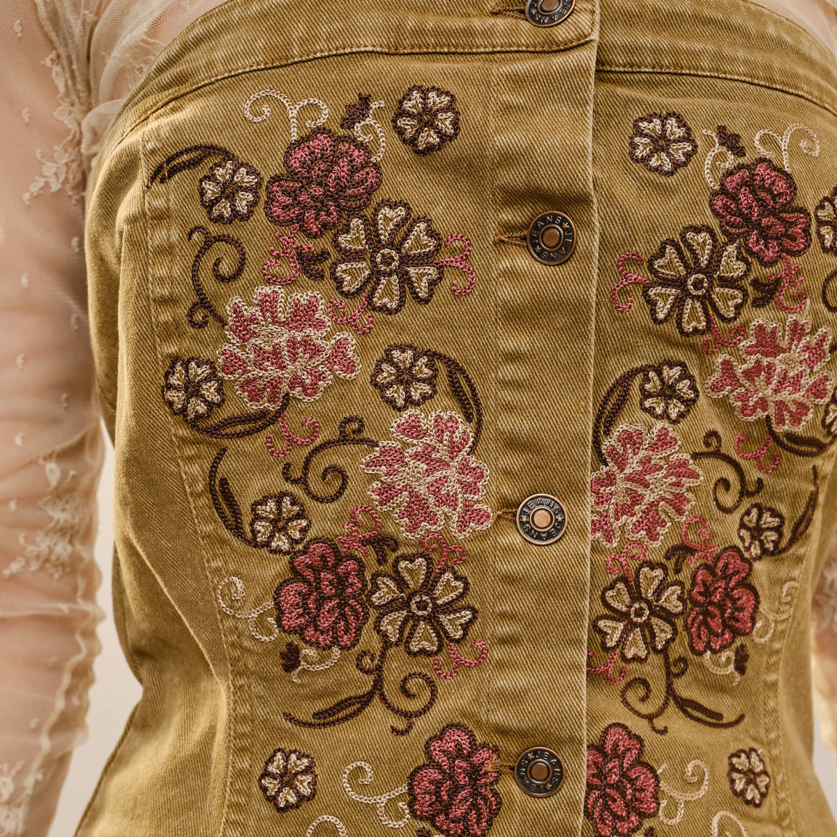 Western Floral Embroidered Denim Dress