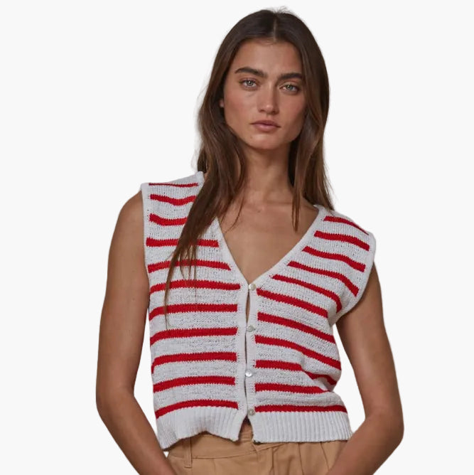 Knit Cotton Striped Button Up Top