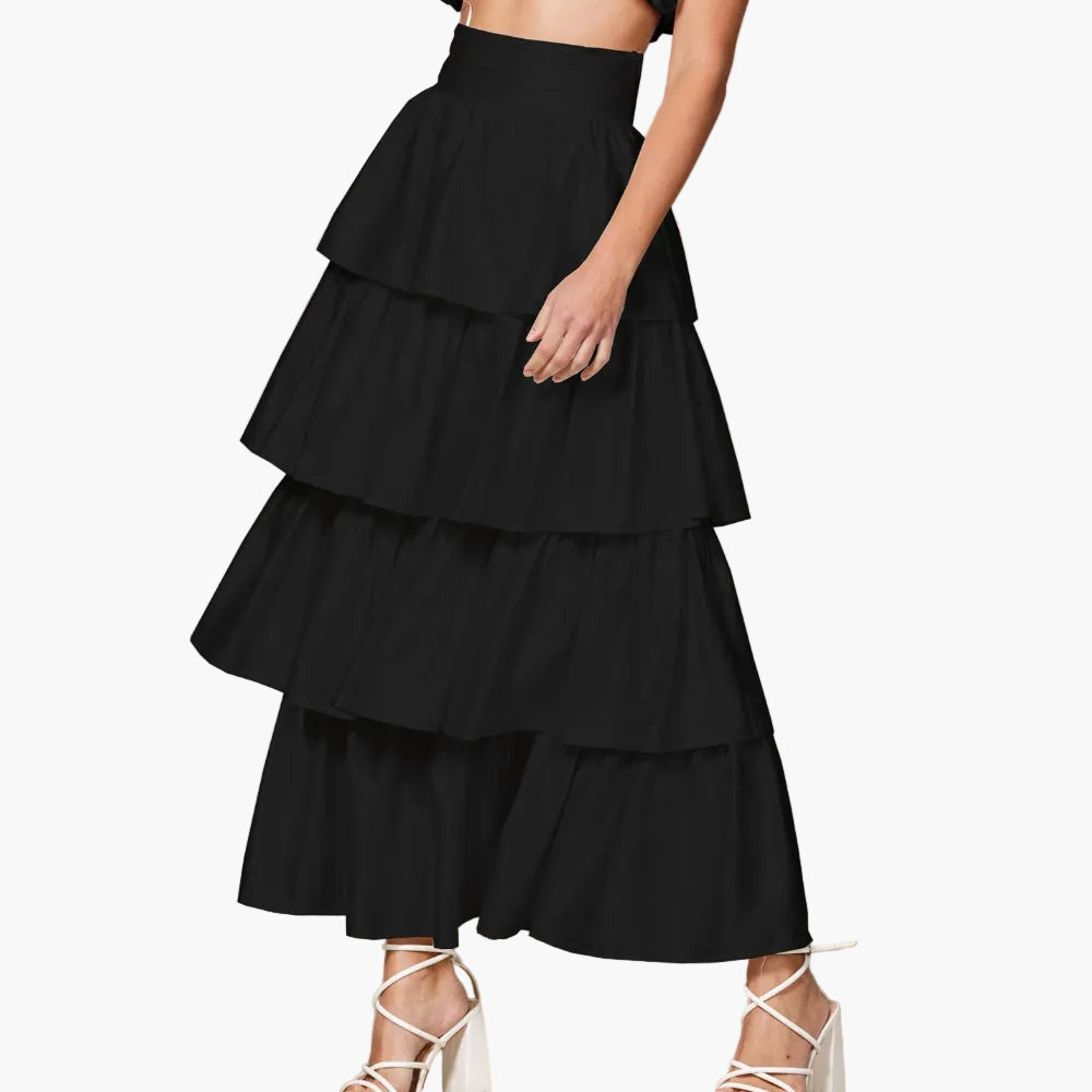 High Waisted Satin Tiered Maxi Skirt