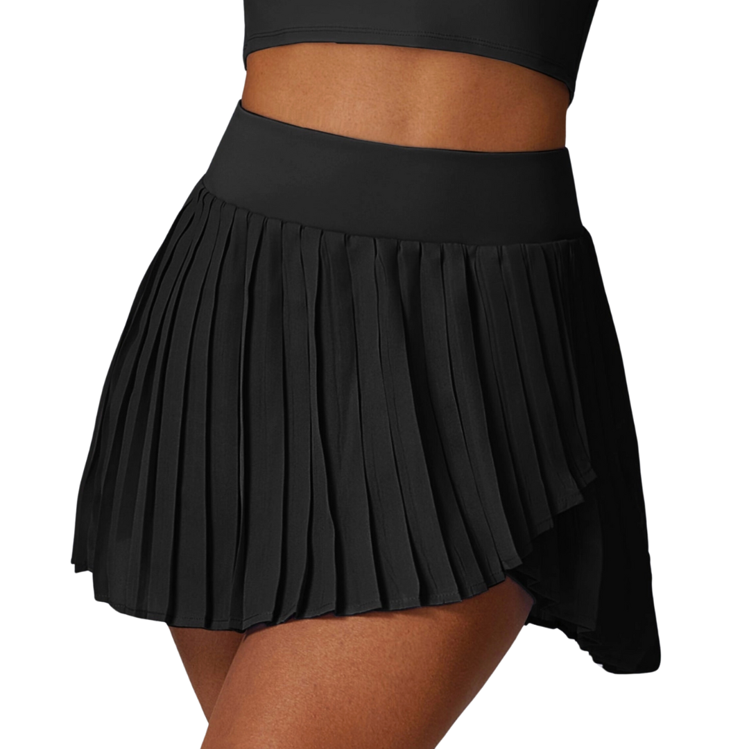 Rebelle Asymmetrical Pleated Tennis Skort in Black