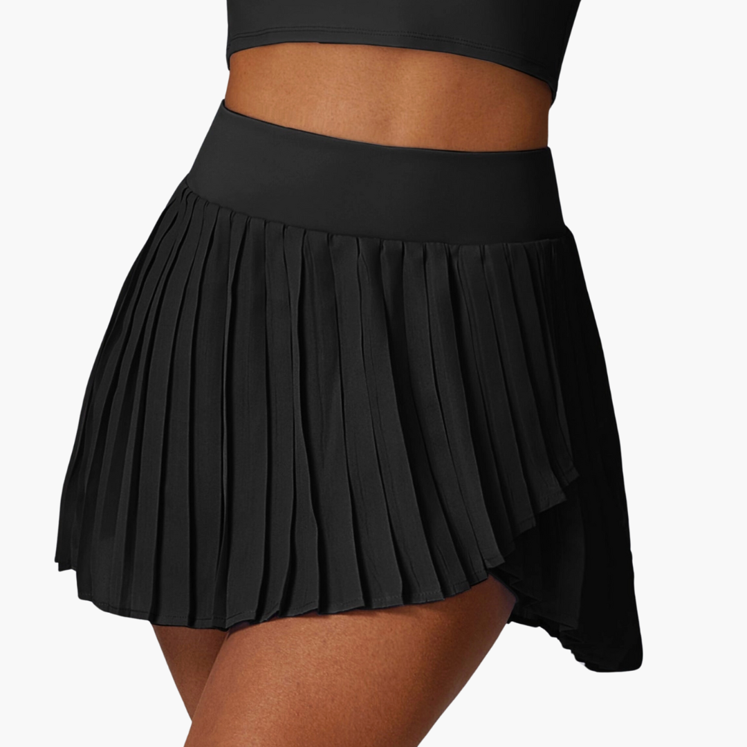 Rebelle Asymmetrical Pleated Tennis Skort in Black