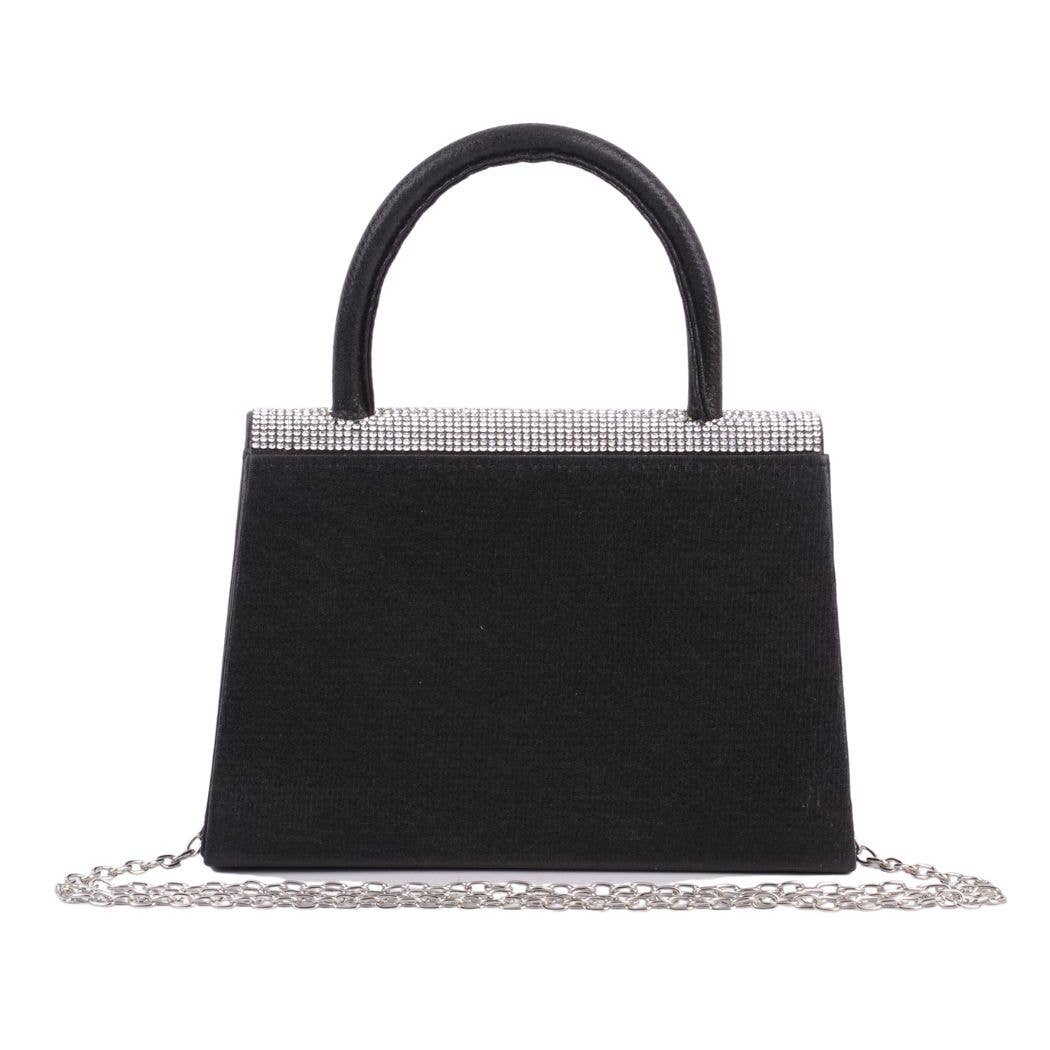 Black Square Handbag with Rhinestone Fringe