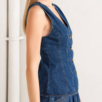 V Neckline Denim Vest