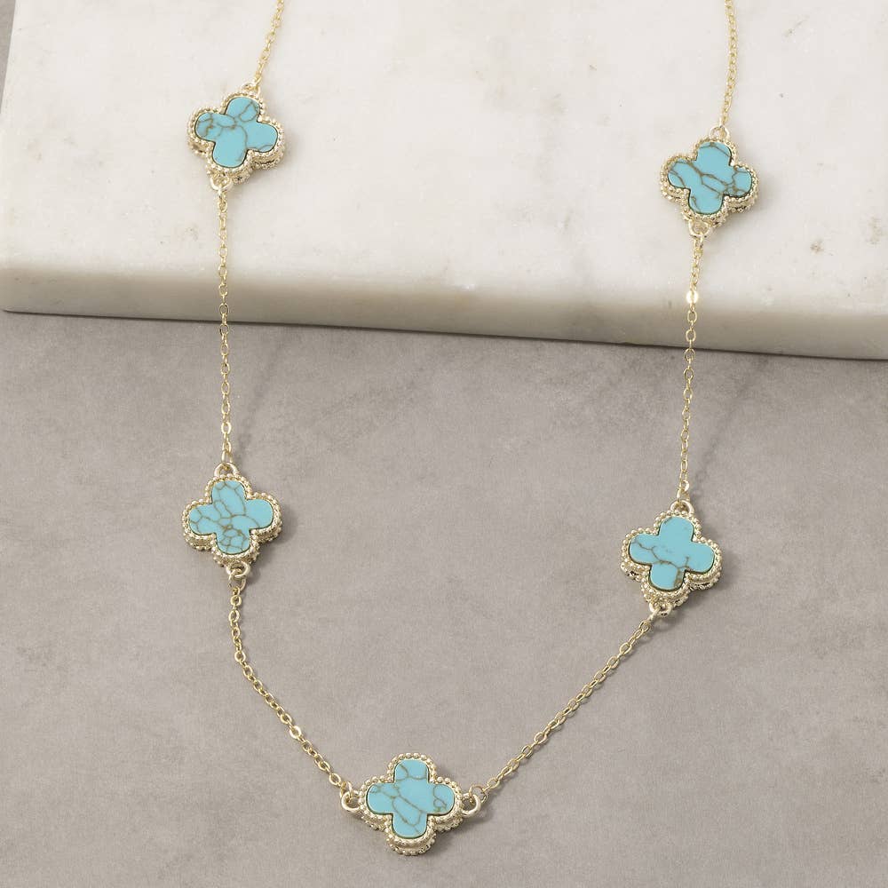 Turquoise Stone Clover Station Necklace