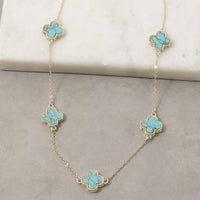 Turquoise Stone Clover Station Necklace