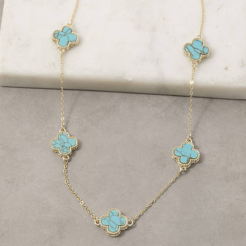 Turquoise Stone Clover Station Necklace