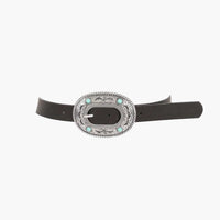 Silver Turquoise Accent Faux Leather Multi Metal Belt