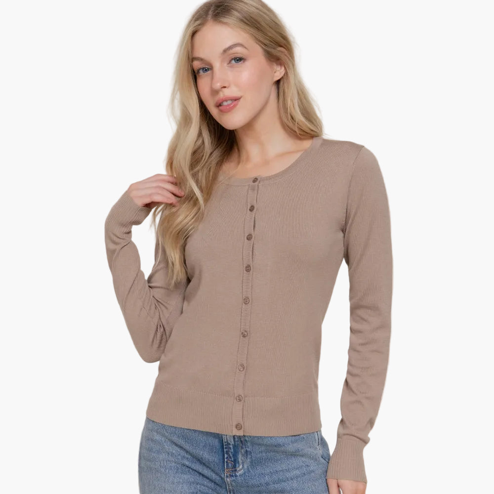 Long Sleeve Round Neck Button Down Sweater Cardigan