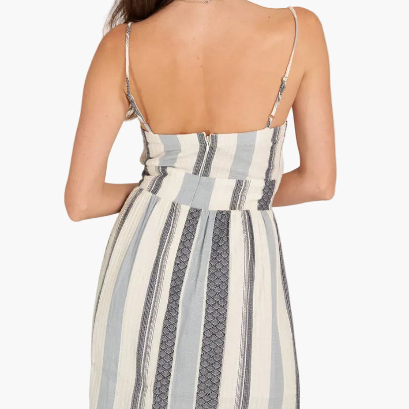 Striped Tie Front Cut-Out Midi Dress