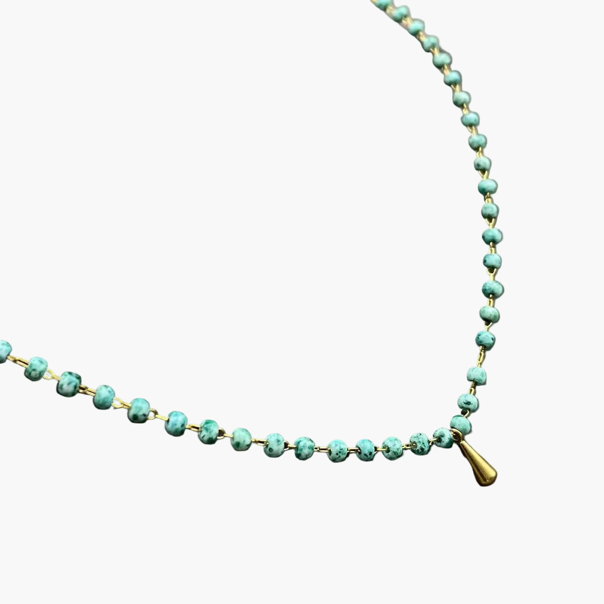 18K Gold Drop Charm Beaded Necklace