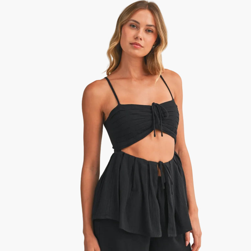 Linen Cutout Pintuck Bra Top