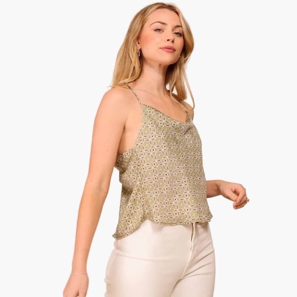 Ariana Cowl Neck Open Back Satin Top