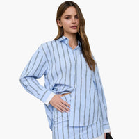 Blue Vertical Stripe Contrast Cuff Button Down Shirt
