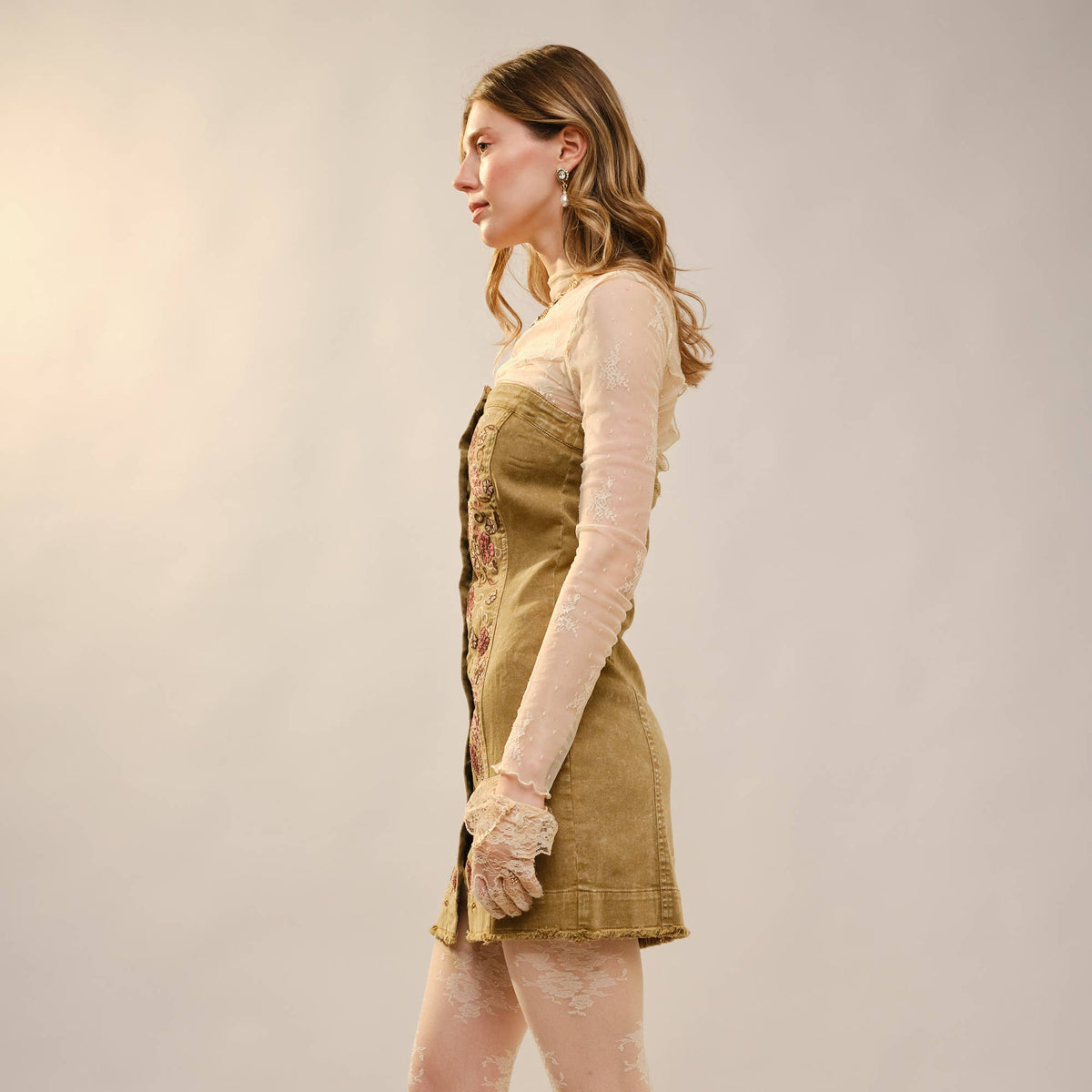 Western Floral Embroidered Denim Dress