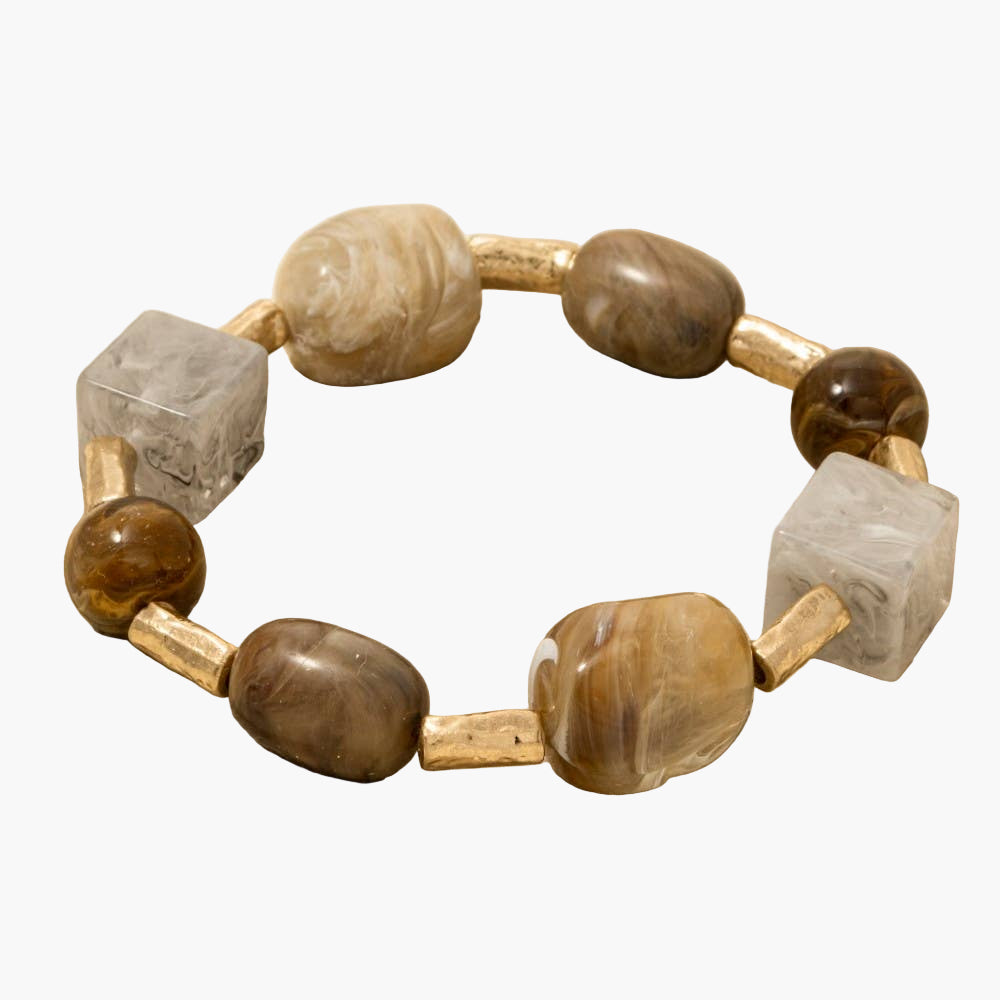 Acrylic Stones And Metallic Tube Beaded Bracelet