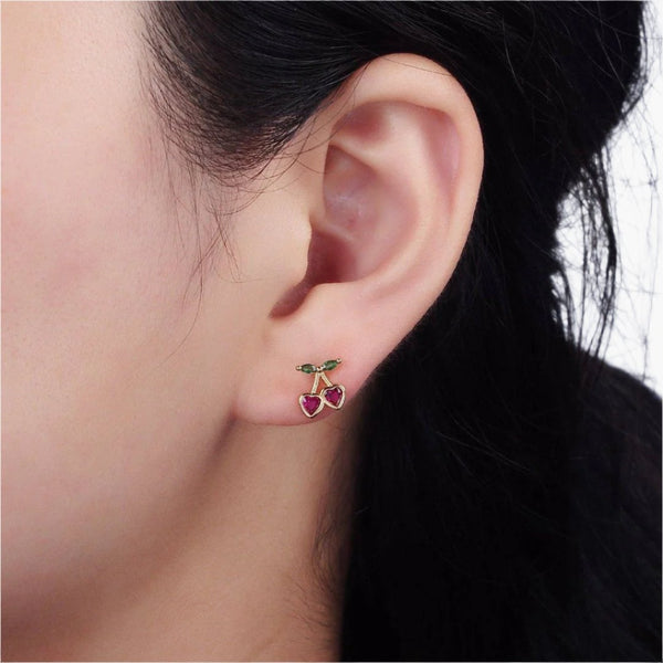 Heart Cherry Fushia Stud Earrings