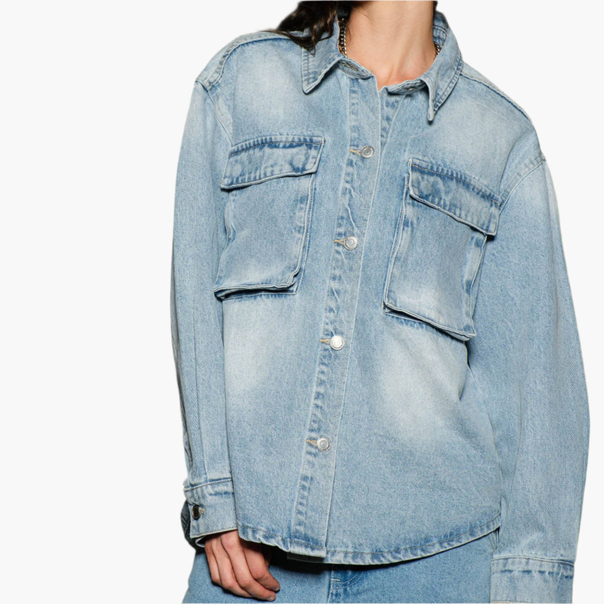 Oversized Denim Shacket with Pockets