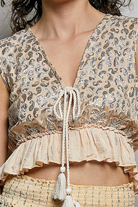 Front Tie Sleeveless Tassel Boho Top