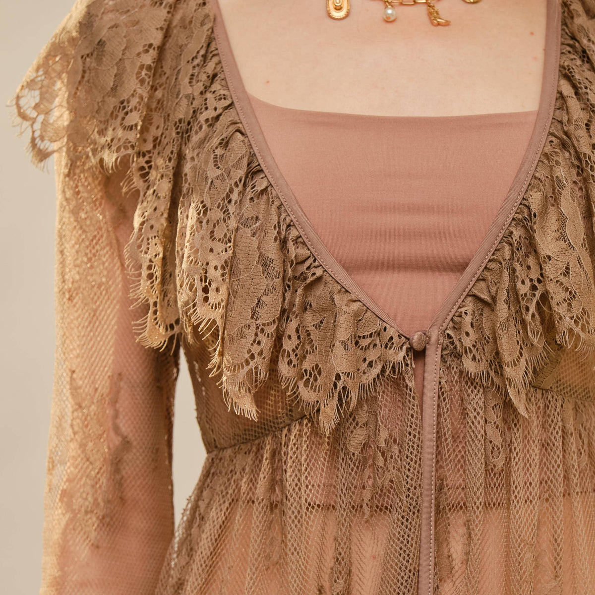 Long Ruffle Sheer Lace Duster